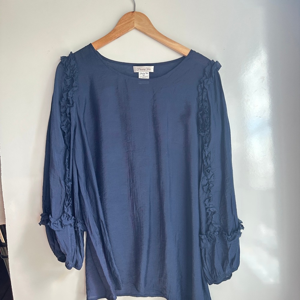 Paisley Vine‎ Tunic Top Navy Coquette Long Sleeve XL Chic Classic Feminine - Picture 6 of 9